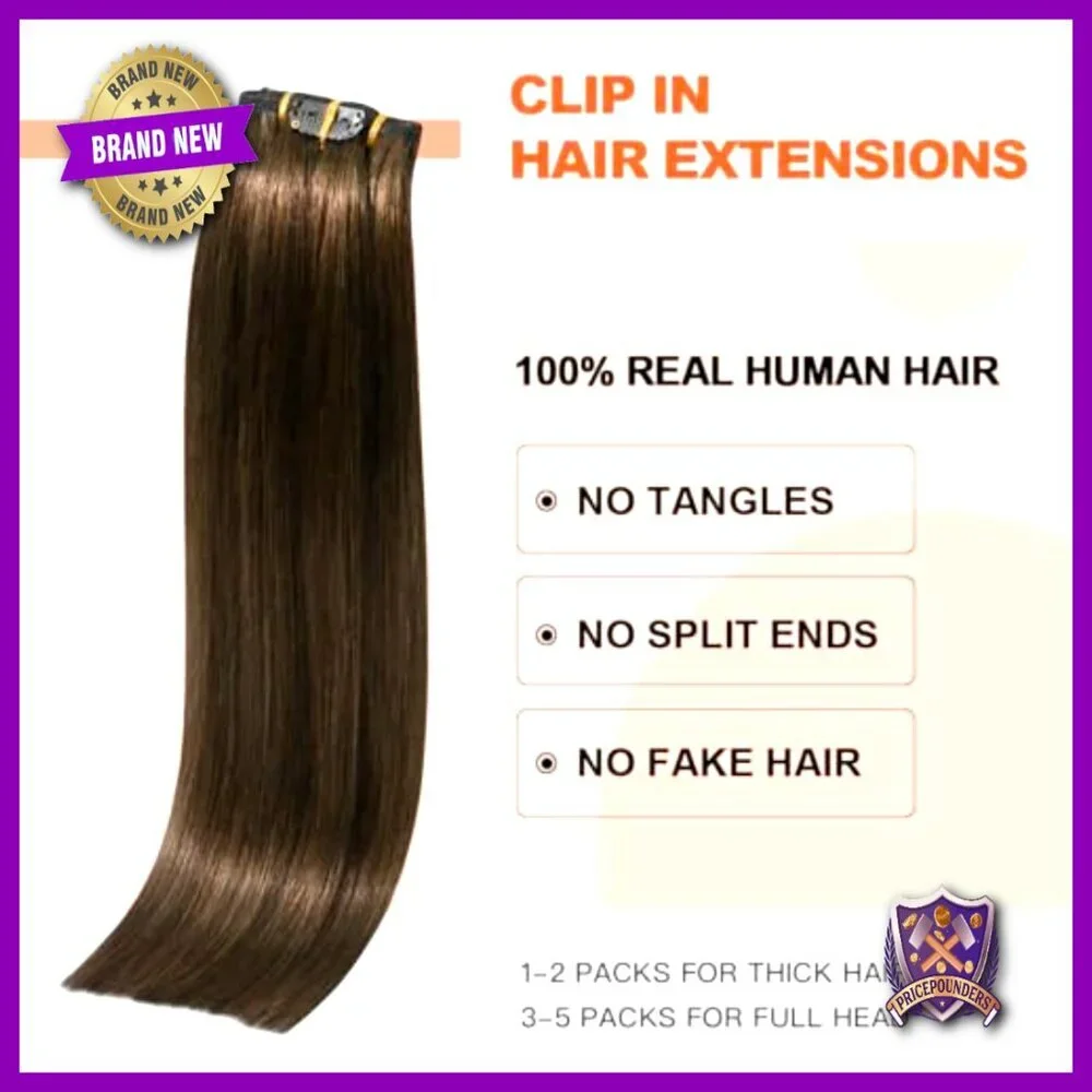 Human Hair Clip-In Extensions 18 Inch 70g 7pc Double Weft Natural Straight